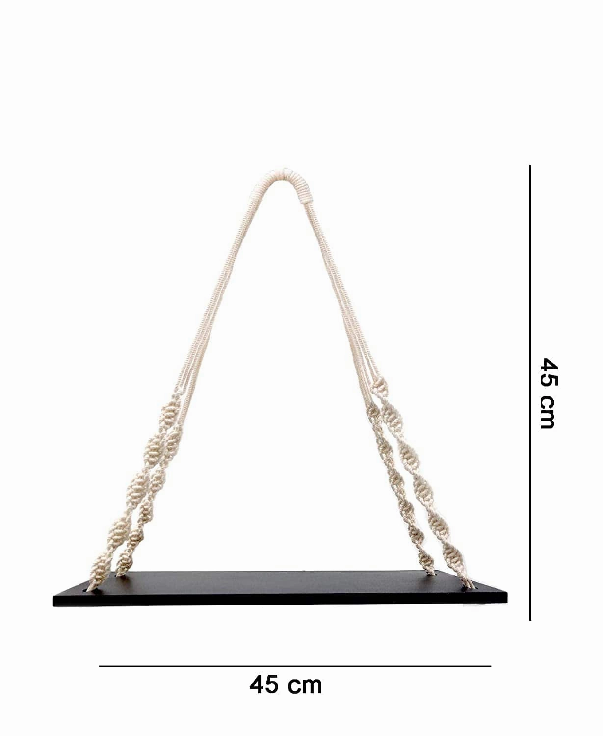 Wooden Wall Hanging Black Shelf With Wall Rustic White Curved Rope