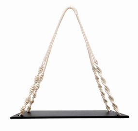 Wooden Wall Hanging Black Shelf With Wall Rustic White Curved Rope cactus succulent plant  