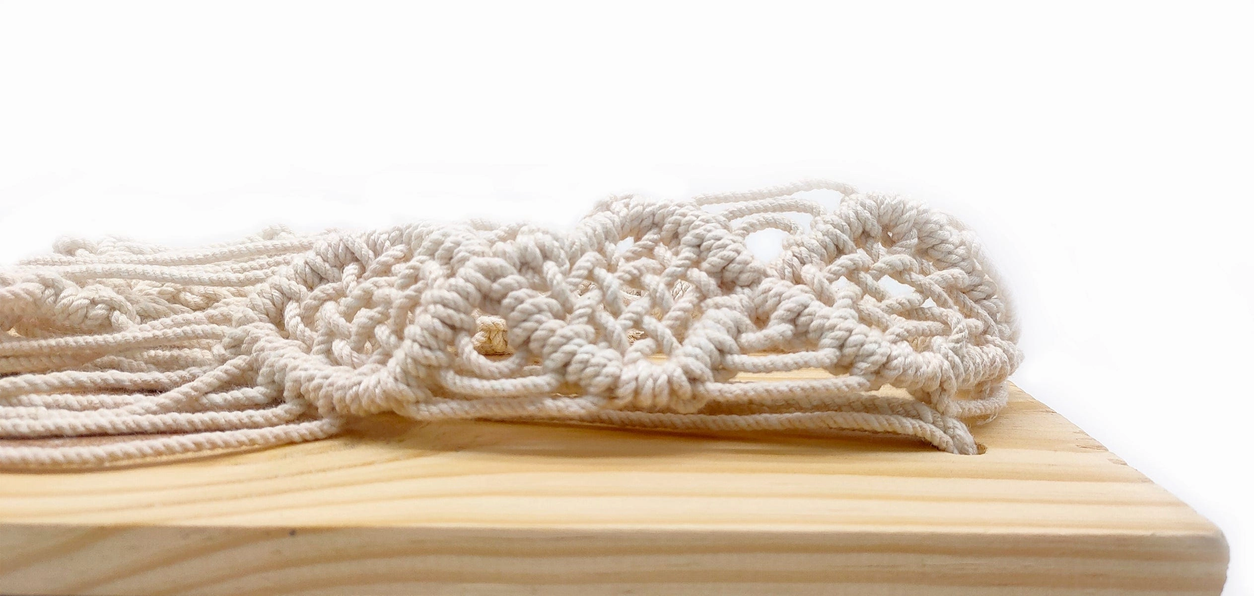 Wooden Wall Hanging Shelves With Macrame, Brown (Tier-1)