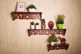 Wooden Wall Shelves For Home dcor- Set of 3 cactus succulent plant  