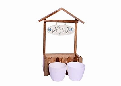 Wooden Welcome Decorative Fence Planter (30 X 16 X 40 cm)