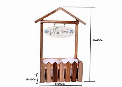 Wooden Welcome Decorative Fence Planter (30 X 16 X 40 cm)