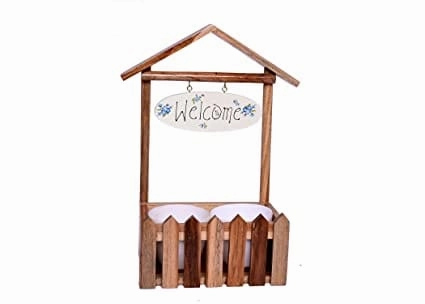 Wooden Welcome Decorative Fence Planter (30 X 16 X 40 cm)