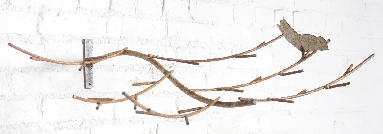 Woodsy Rustic Wall Branch Hanging Limb with Bird dried flower branch  