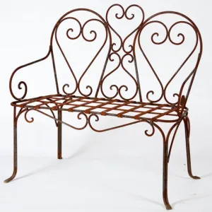 Wrought Iron 2 Heart Bench Heavy Forged dried flower branch  