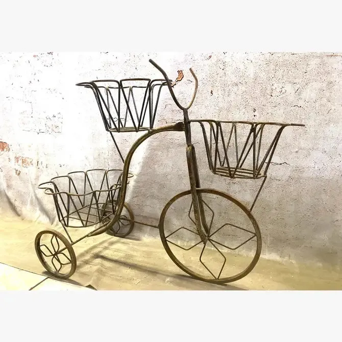 Wrought Iron 3 Basket Tricycle Antique Style