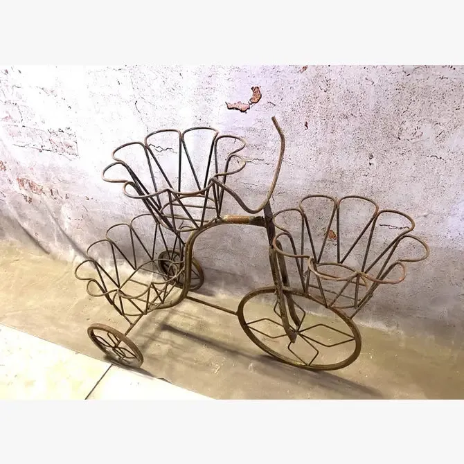 Wrought Iron 3 Basket Tricycle Antique Style dried flower branch  