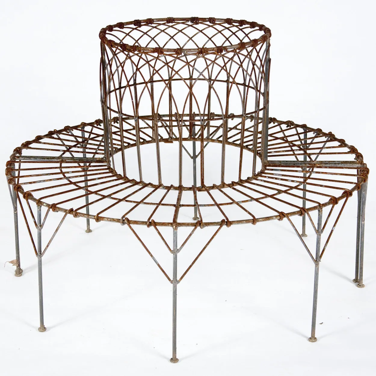Wrought Iron Adult English Tree Bench Round dried flower branch  