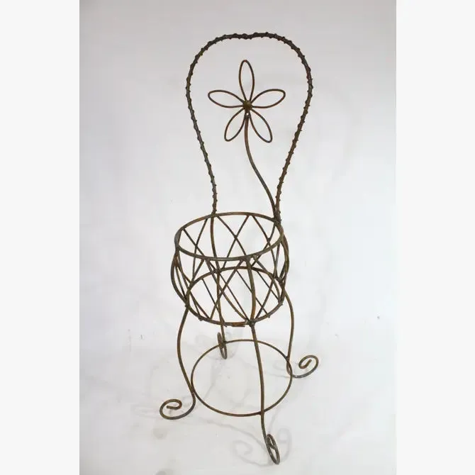 Wrought Iron Basket Daisy Planter Chair Pot Holder dried flower branch  