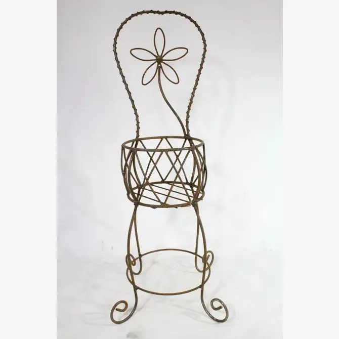 Wrought Iron Basket Daisy Planter Chair Pot Holder