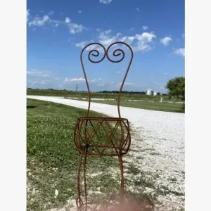 Wrought Iron Chair with Basket Plant Holder with Decorative dried flower branch  