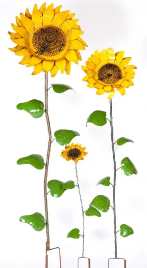 Wrought Iron Colorful Sunflowers on Stakes Set of 3 dried flower branch  