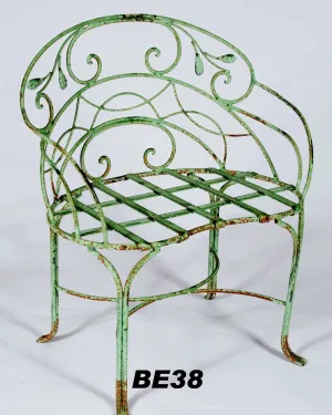 Wrought Iron Curl Kidney Bench with Leaves dried flower branch  