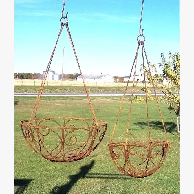 Wrought Iron Curly Hanging Basket with Hanger Various Sizes