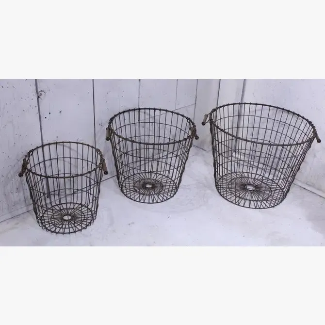 Wrought Iron Deep Bushel Baskets Set of 3 dried flower branch  