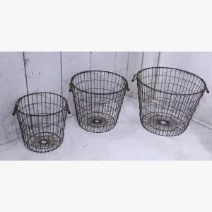 Wrought Iron Deep Bushel Baskets Set of 3 dried flower branch  