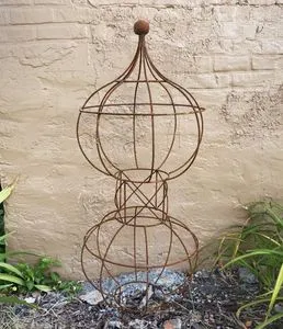 Wrought Iron Double Topiary with Ball on Top Obelisk