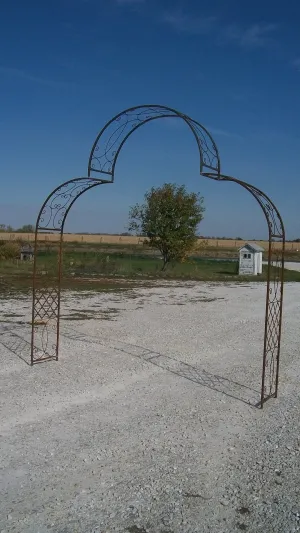 Wrought Iron Driveway Arch XX's & Curls Wide Arbor dried flower branch  