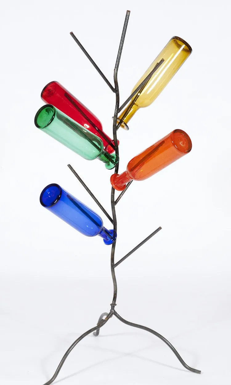 Wrought Iron Empty Wine Bottle Tree dried flower branch  