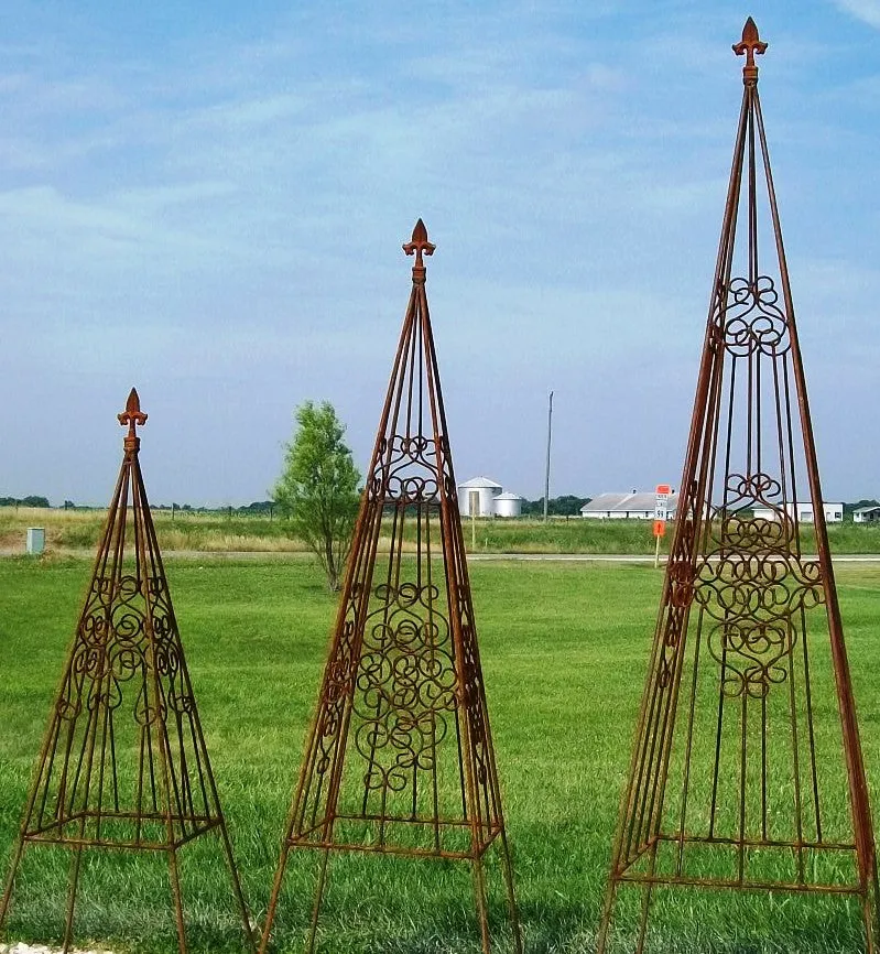 Wrought Iron Fancy Decorative Obelisk Scroll Set of 3 dried flower branch  