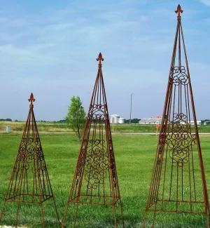 Wrought Iron Fancy Decorative Obelisk Scroll Set of 3 dried flower branch  