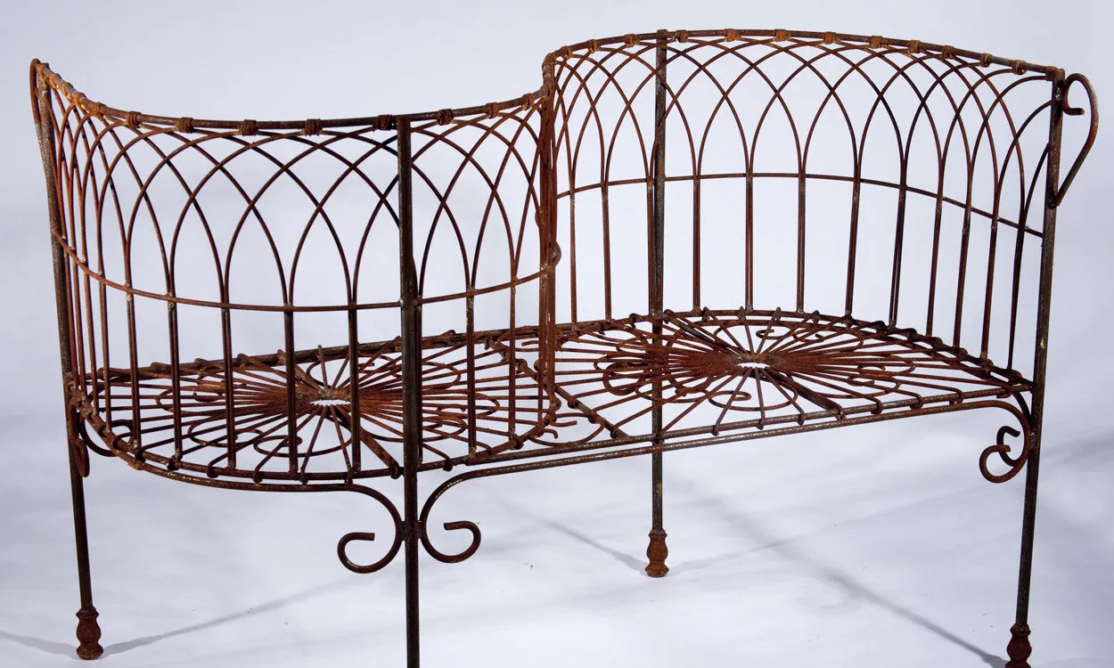Wrought Iron French Courting Bench Loopy Wire dried flower branch  
