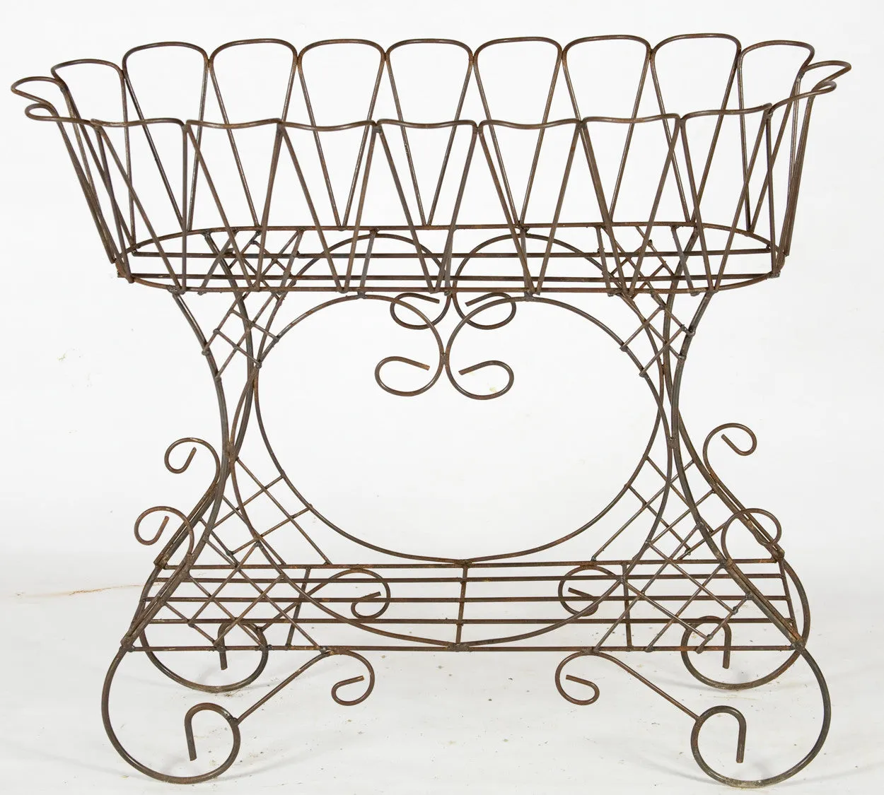 Wrought Iron French Look Planter with Scalloped Basket dried flower branch  