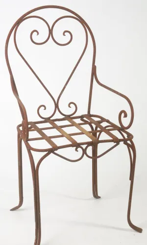 Wrought Iron Heart Chair with Arms Decorative Iron Chair dried flower branch  