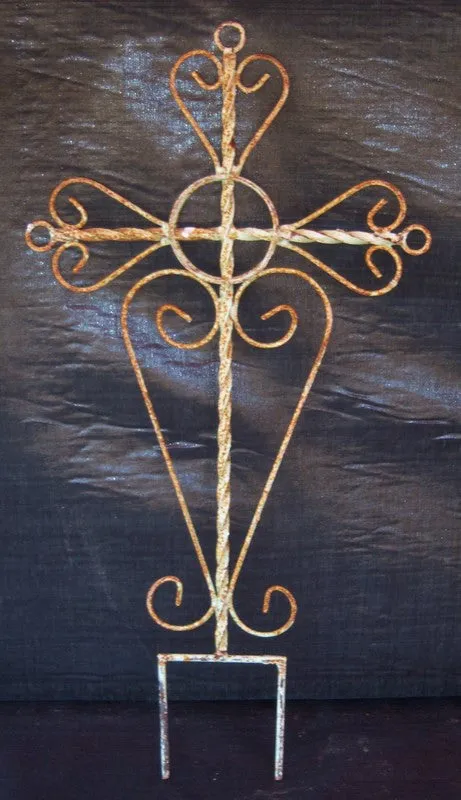 Wrought Iron Heavy Cross Wall Art or Yard Stake dried flower branch  