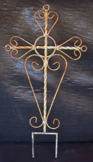 Wrought Iron Heavy Cross Wall Art or Yard Stake dried flower branch  