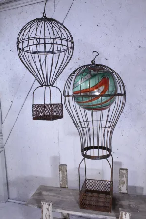 Wrought Iron Hot Air Balloon with Grid Basket & Hook dried flower branch  