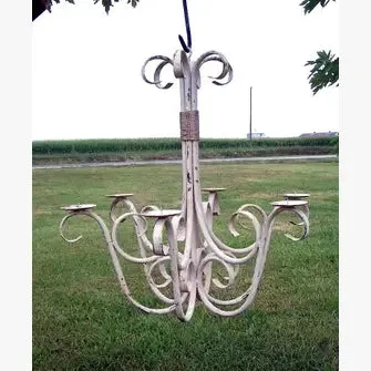 Wrought Iron Huge Round Scroll Chandelier, Non-Electric