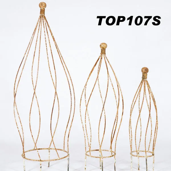 Wrought Iron Metal Swirl Topiary with Ball on Top Obelisks dried flower branch  
