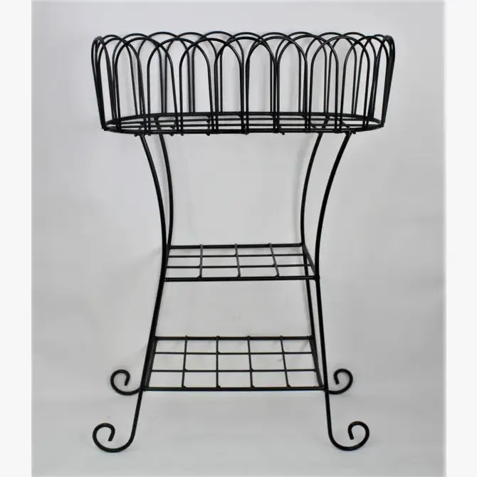 Wrought Iron Oval Fern Stand with 2 Shelves Plant Stand