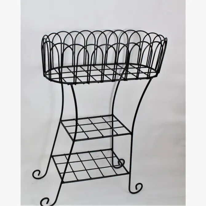 Wrought Iron Oval Fern Stand with 2 Shelves Plant Stand