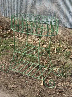 Wrought Iron Oval Fern Stand with 2 Shelves Plant Stand dried flower branch  