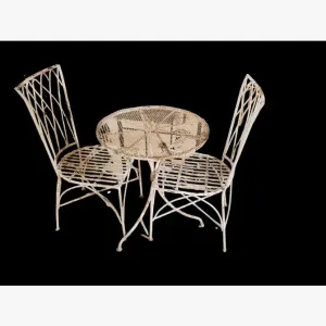 Wrought Iron Simple Table with 2 Carolina Chairs dried flower branch  