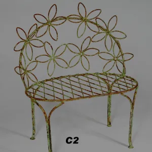 Wrought Iron Small Wrought Iron Daisey Bench dried flower branch  