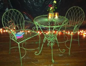 Wrought Iron Swirl Table & 2 Chairs Outdoor Set Patio Set dried flower branch  