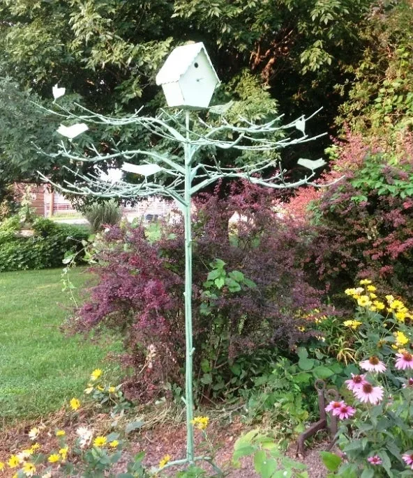 Wrought Iron Tree Birdhouse with Birds