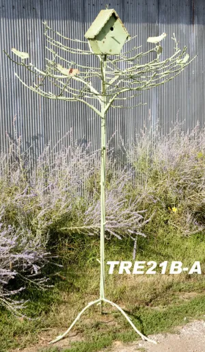 Wrought Iron Tree Birdhouse with Birds dried flower branch  