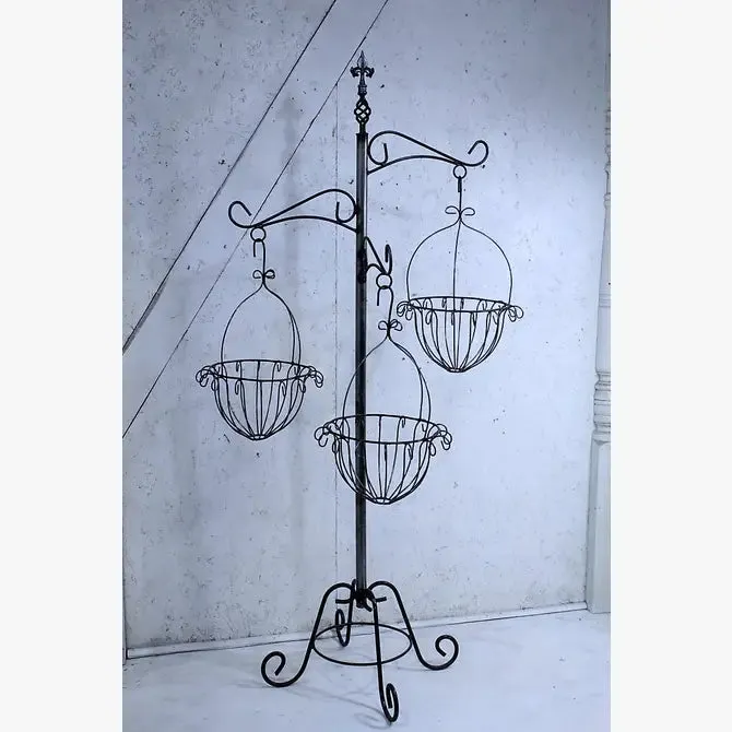 Wrought Iron Tree with 3 Basket Decorative Stand
