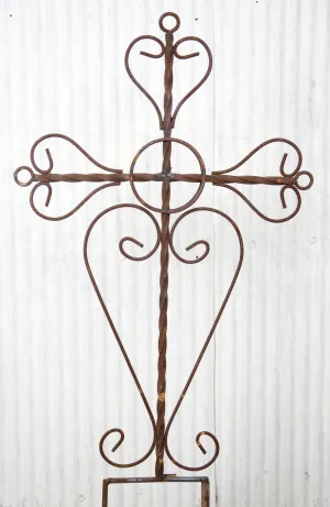 Wrought Iron Twisted Heavy Ornate Cross with Stakes dried flower branch  
