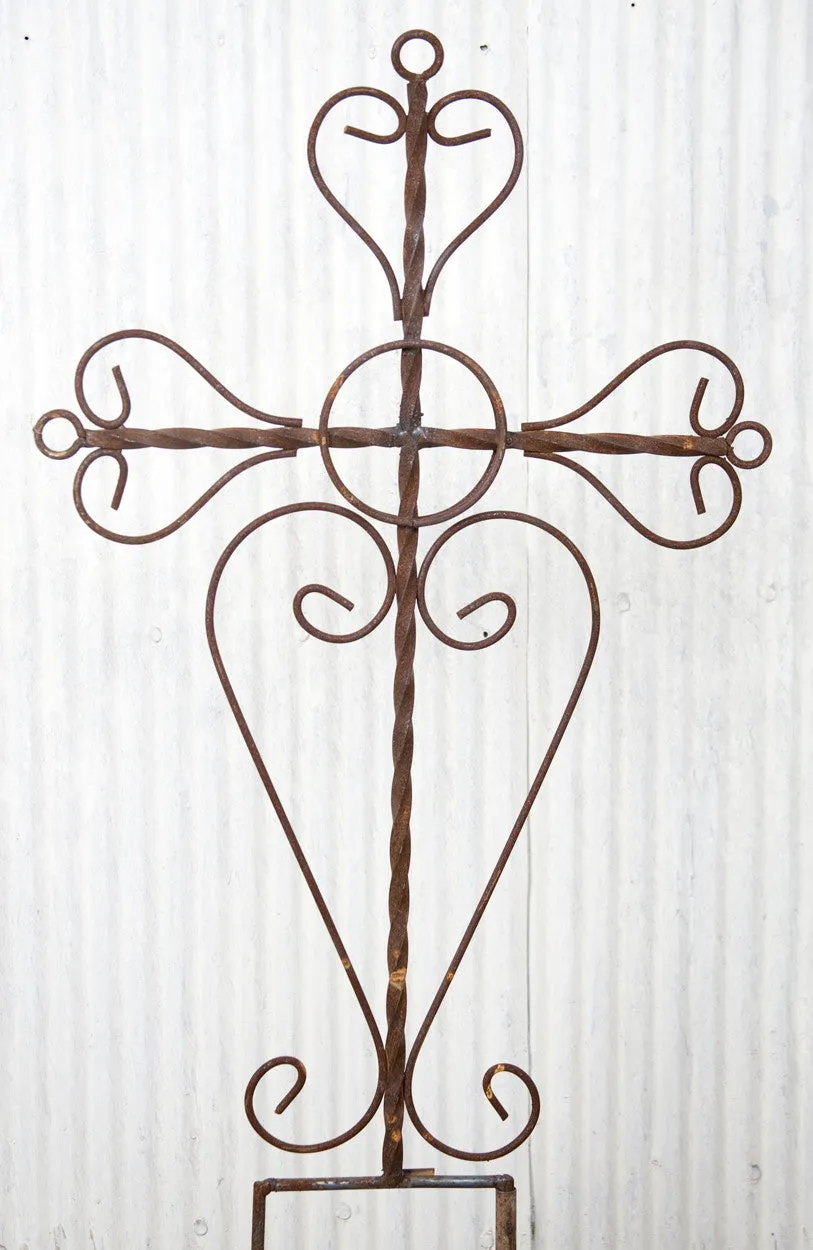 Wrought Iron Twisted Heavy Ornate Cross with Stakes dried flower branch  
