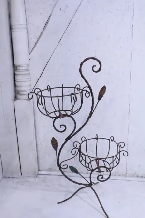 Wrought Iron Twisted Two Tier Basket Stand with Leaves dried flower branch  