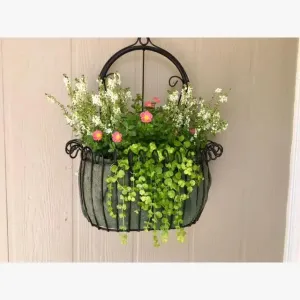 Wrought Iron Wall Mounted Bow Tube Basket Framed Basket dried flower branch  