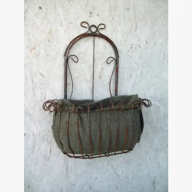 Wrought Iron Wall Mounted Bow Tube Basket Framed Basket