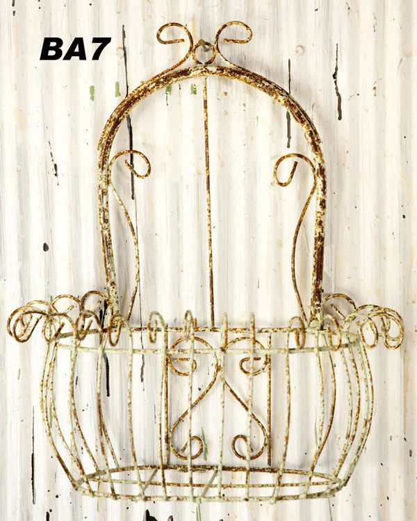 Wrought Iron Wall Mounted Bow Tube Basket Framed Basket