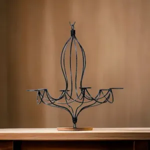 Wrought Iron Wire Chandler with 6 Rings For Candles with S dried flower branch  