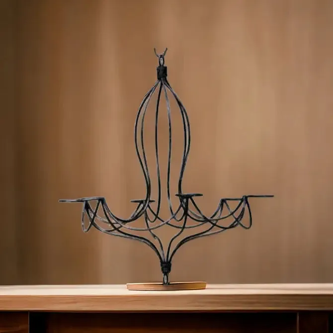 Wrought Iron Wire Chandler with 6 Rings For Candles with S dried flower branch  